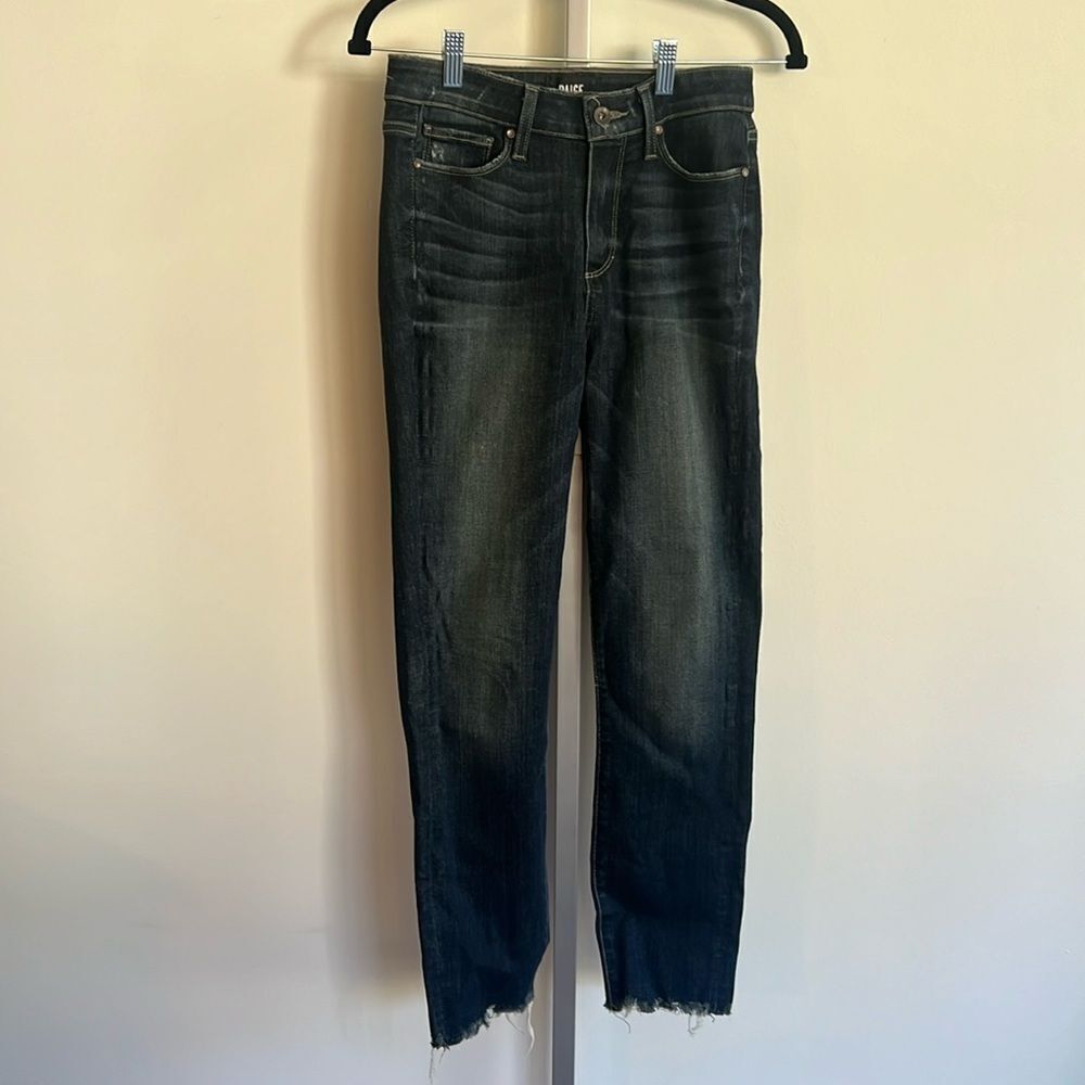 Paige Hoxton Ankle Peg Distressed‎ Dark Blue Denim Jeans Women's Size 26 NWOT